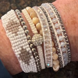 Victoria Emerson White and Silver Beaded Bracelet Set